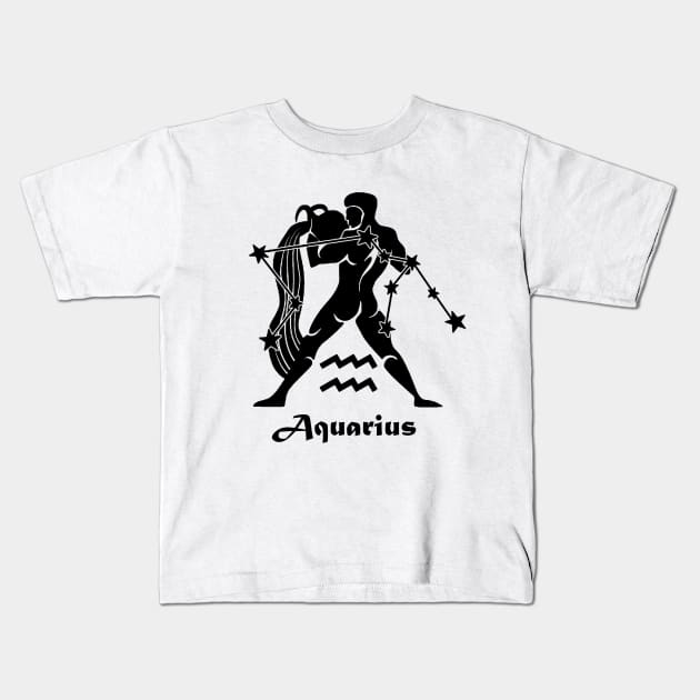 Aquarius - Zodiac Astrology Symbol with Constellation and Water Bearer Design (Black on White Variant) Kids T-Shirt by Occult Designs